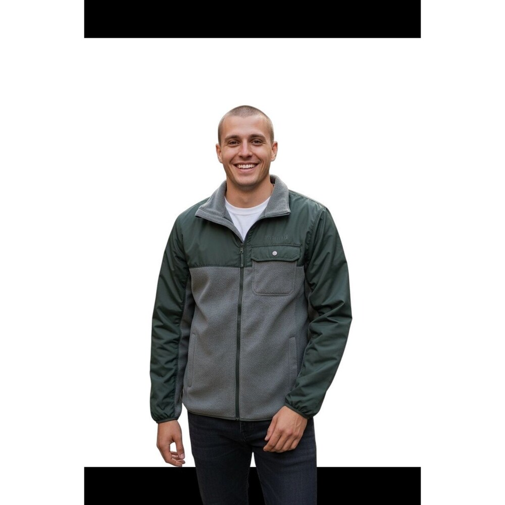 Marmot Jacket Mens Medium Green Fleece Full Zip Outdoor Pockets
